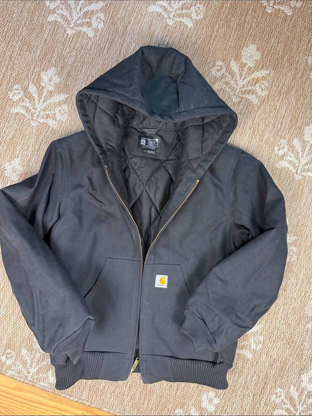 Carhartt Men's Black Quilted Hooded Work Jacket loose fit